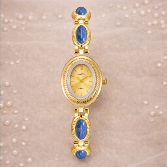 Vintage Lapis Lazuli Oval Gold Bracelet Watch main image 6